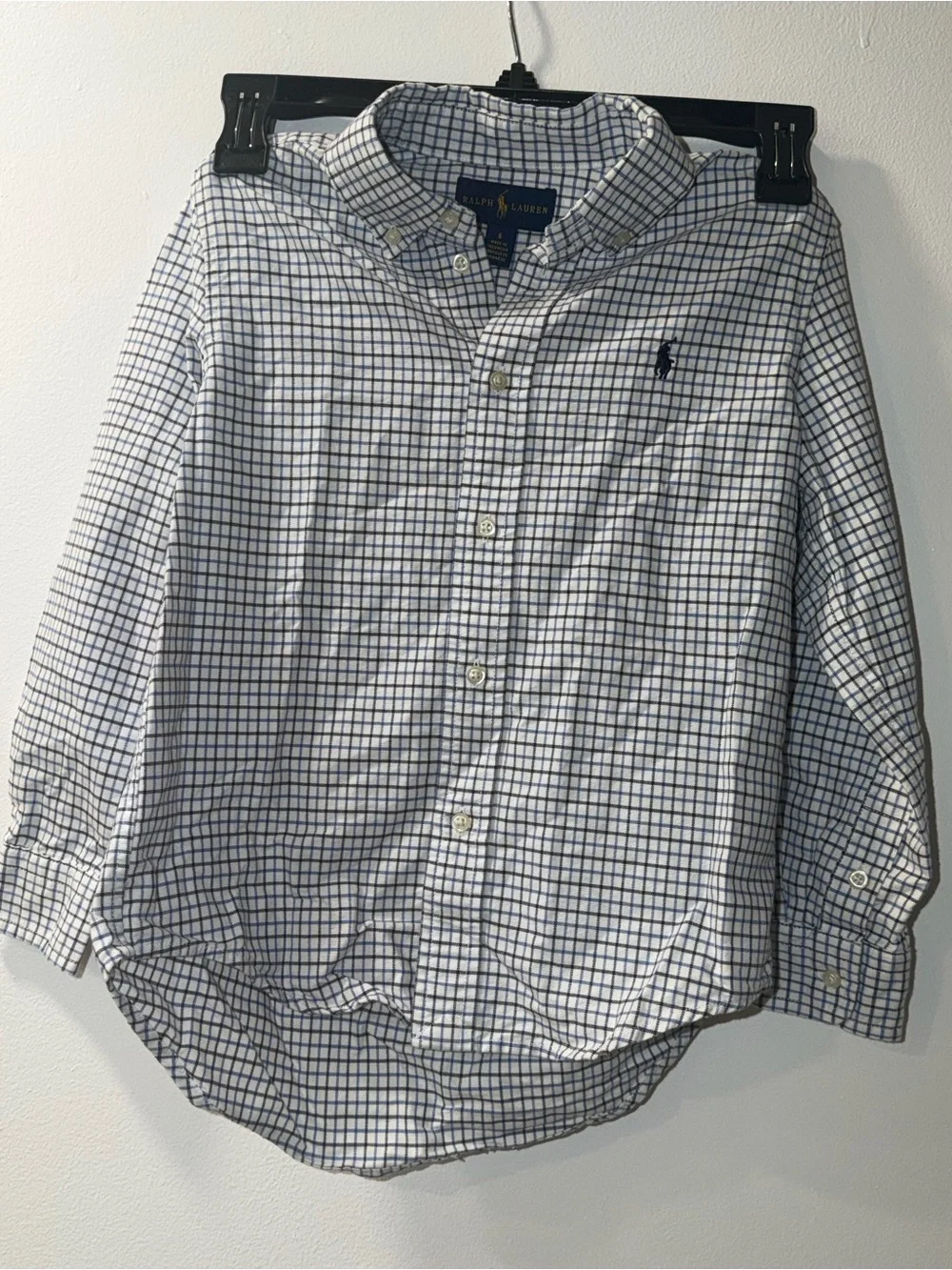 Ralph Lauren Boys' White and Navy Grid Button-Down Shirt